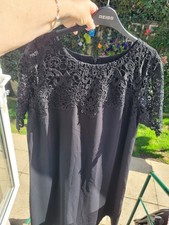 Size 18 Dress Debenhams Black Shift Lacy Top And Sleeves Zipped Short Sleeves 