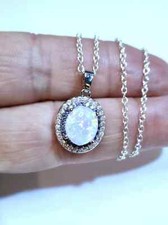 OPAL Bohemian Oval Australian White Opal Aqua Clear Zirconia Necklace 925 (#56)