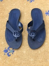 Gucci Sandals Shoes Thong Rubber Blue Interlocking G Mens UK 6 US 7 EU 40