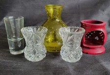 Bric a Brac job lot - shot glass, tea light holder, mini vases, jars of buttons