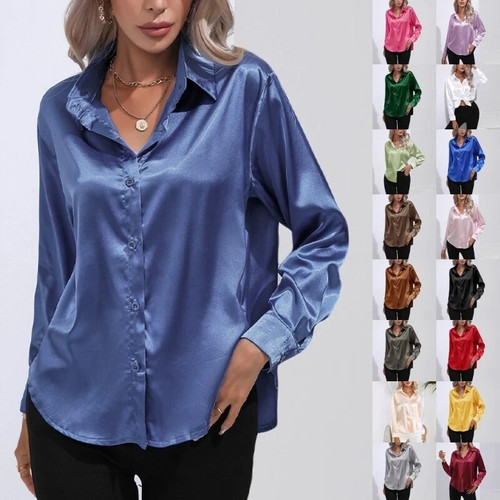 Womens satin silk solid - satin, shirt