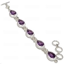 Purple Amethyst Gemstone Handmade 925 Sterling Silver Jewelry Bracelet Sz 7-8"