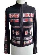 Aventures Des Toiles Cropped Jacket Size 40 Black Embossed Multicoloured Panels