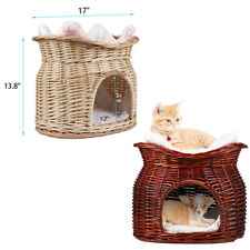 Wicker Willow Round 2 tier Bunk Baskets Bed For Pet Cat Kitten Dog With Cushions