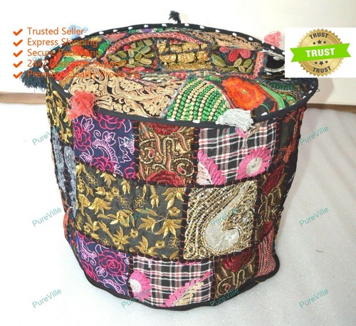 Indian floral pouf - floral, ottoman
