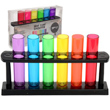 Test Tube Shooters Set of 6 with Stand Colourful Plastic Shot Glasses Neon