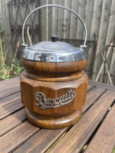 Vintage wooden biscuit barrel - vintage,