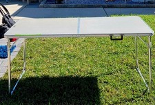 Vintage Coleman Camping/Party Folding Grey Aluminum Lightweight Table W/Handle