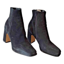 Topshop Black Suede Block Heel Boots Ankle Size UK 8 EUR 41 *NEW*