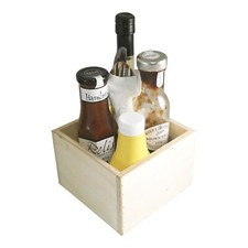 Wooden Takeaway Condiment Holder Square Table Top Natural Wood Bar Restaurant