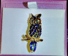Gold blue enamel small Owl