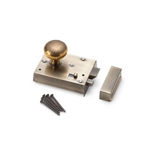 Antique Brass Bathroom Rim Lock Latch - Choose Your Knobs Pair To Suit