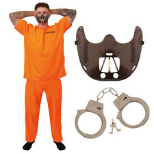 MENS HALLOWEEN HANNIBAL FANCY DRESS COSTUME ORANGE OUTFIT MASK HANDCUFFS MOVIE