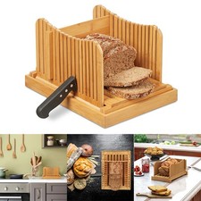 Solid Bamboo Bread Slicer Guide Loaf Cutting Size Slicing Foldable Board Holder