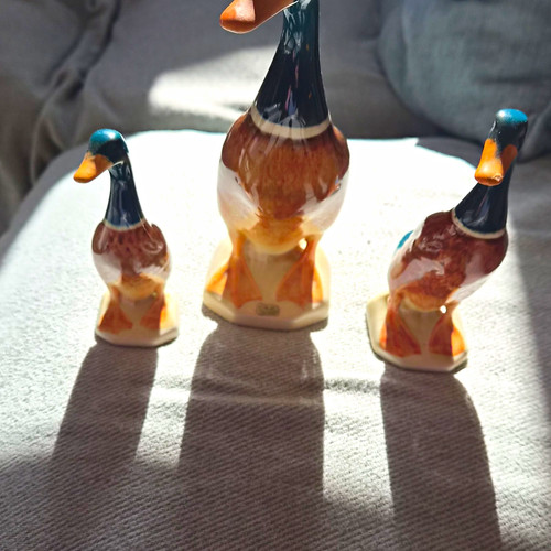 Unmarked set ceramic duck - ceramic,