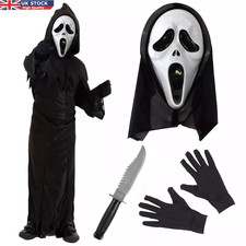 Kids Scream Ghost Face Cosplay Halloween Costume Fancy Dress Mask Knife Lot