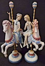 Lladro Girl 1469 & Boy 1470 Riding Carousel Horse