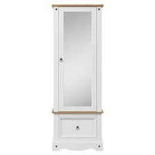 Corona Mirrored Door White Armoire 1 Drawer Storage Cabinet