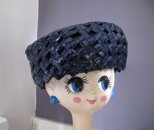 Hat pillbox one size navy - hat, blue