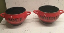 Pair of China Black red ceramic soup/noodles bowls wire handles