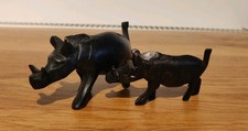 Unusual African Dark Wood Realistically Carved Warthogs Adult And Young