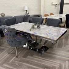 180x90cm Arial Light Grey Marble Dining Table U Shape and 6 Curve Back Chair Set