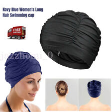 Black Swimming Cap Adult Ladies Womens Mens Pool Swim Hat Waterproof Nylon