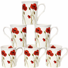 Set of 6 Fine Bone China Poppy