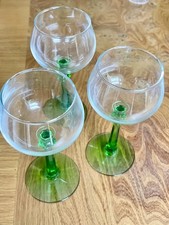 Set of 3 Vintage  Green Stem Hock Wine Glasses excellent condition 