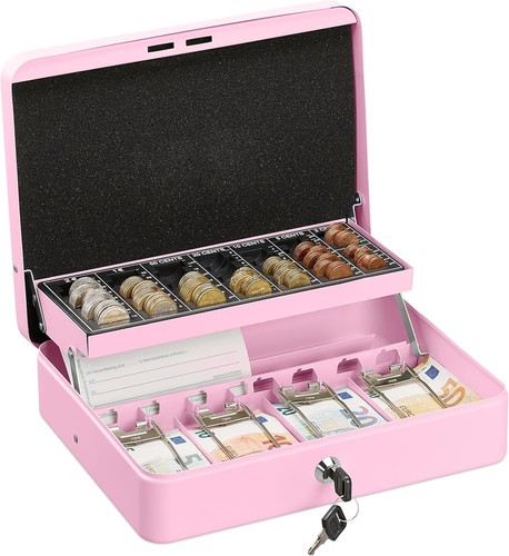 Pink lockable cash box - pink,