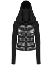Punk Rave Womens Fishnet Strapping Hooded Muffler Top