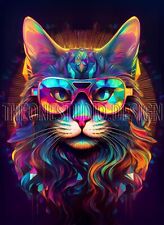 Printable Wall Art Psychedelic Cat Istant Download Digital Image