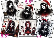 6 XL Card Toppers 5.5" CHRISTMAS GOTH/GOTHIC GIRL Card Making/Scrapbooking/Tags