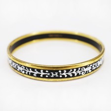 Vintage Hermès Black & White Scroll Motif Enameled Bangle Bracelet
