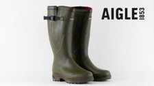 Aigle Parcours 2 Iso Khaki Neoprene Lined Natural Rubber Adjustable Wellingtons