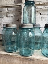 Vintage Blue Mason Glass Jars