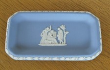 Wedgwood Jasper Ware Pale Blue/White Oblong Trinket Dish - 15.5 cm x 8.5 cm  VGC