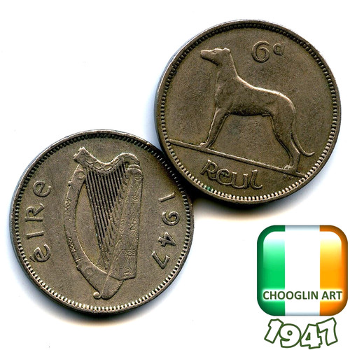 Irish 1947 sixpence 6d - irish,