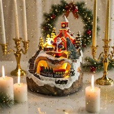 LED Christmas Musical Village Scene Ornament Santa Claus Ice Skating Light Up