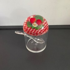 Vintage Lucite Acrylic Strawberry Jam Preserve Round Pot Dome Lid Spoon 1970s