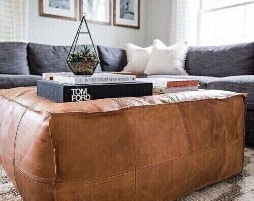 Moroccan leather pouffe - moroccan,