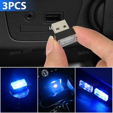 3Pcs Blue LED USB Car Interior Light Neon Atmosphere Ambient Lamp Accessories