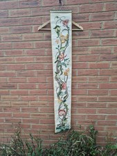 Vintage Cross Stitch Bell Pull Embroidery 1985 Floral Animals Brass Copper