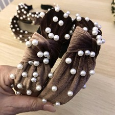 Velvet Faux Pearl Headband