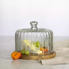 Ribbed Cloche with Wood Base