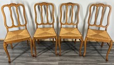 Chairs Vintage French Louis XVI Style Oak Upholstered Set of 4 Carved LOT 4403