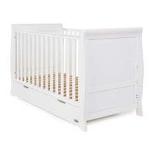 Obaby Stamford Cot Bed Classic Sleigh with Drawer - Baby Cot to Toddler Bed