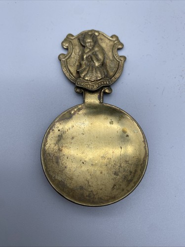 Vintage brass tea caddy - tea, spoon
