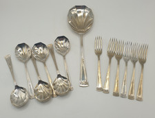 Vintage Dessert Silver Plate Cutlery Set 13 Pieces Serving Spoon Dessert Forks