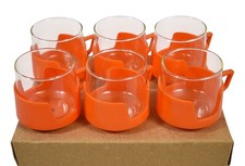 6x Vintage Pyrex JAJ Glass & Plastic Orange Retro Drink Ups Cups